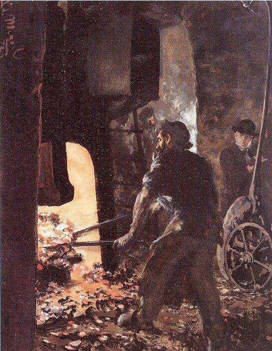 Adolph von Menzel Self-Portrait with Worker near the Steam-hammer France oil painting art